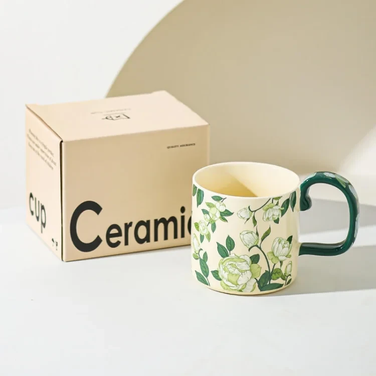 Floral Ceramic Cup 400ml - Elegant Rose Design for Coffee & Tea Lovers