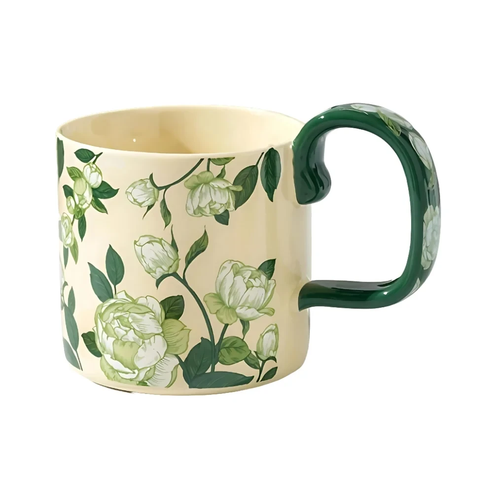 Floral Ceramic Cup 400ml - Elegant Rose Design for Coffee & Tea Lovers
