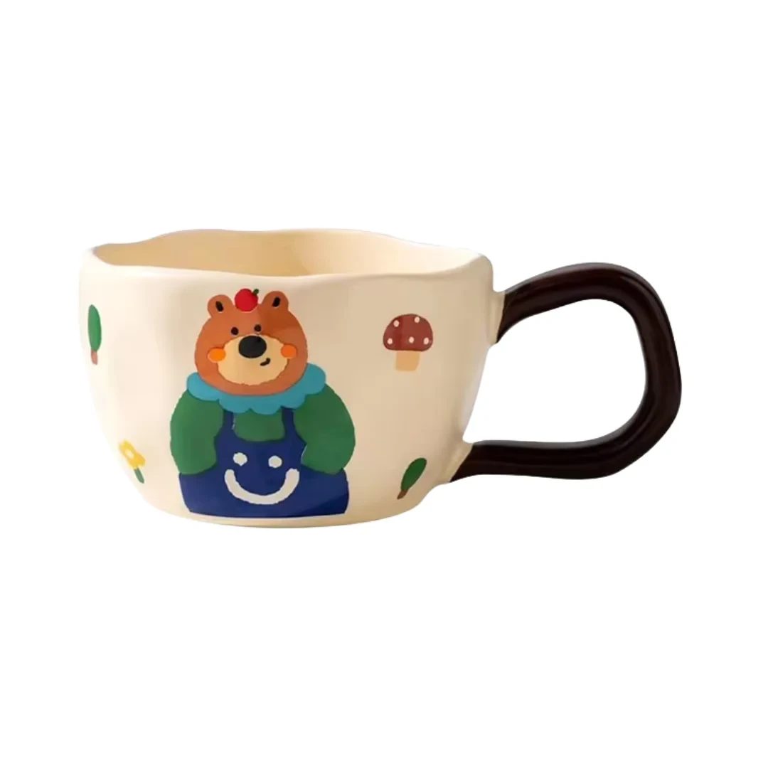 Green Bear Ceramic Mug 380ml - Cute Cartoon Coffee Cup for Kids & Adults