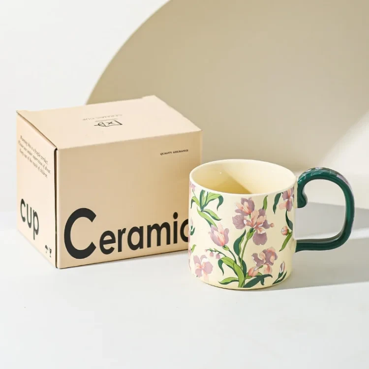 Floral Ceramic Cup 400ml -  Purple