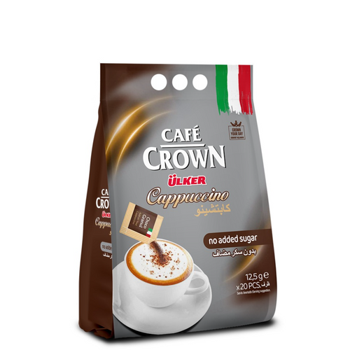 Ülker Café Crown Cappuccino (No Added Sugar) with Choco Granules – 24 Sachets x 18g